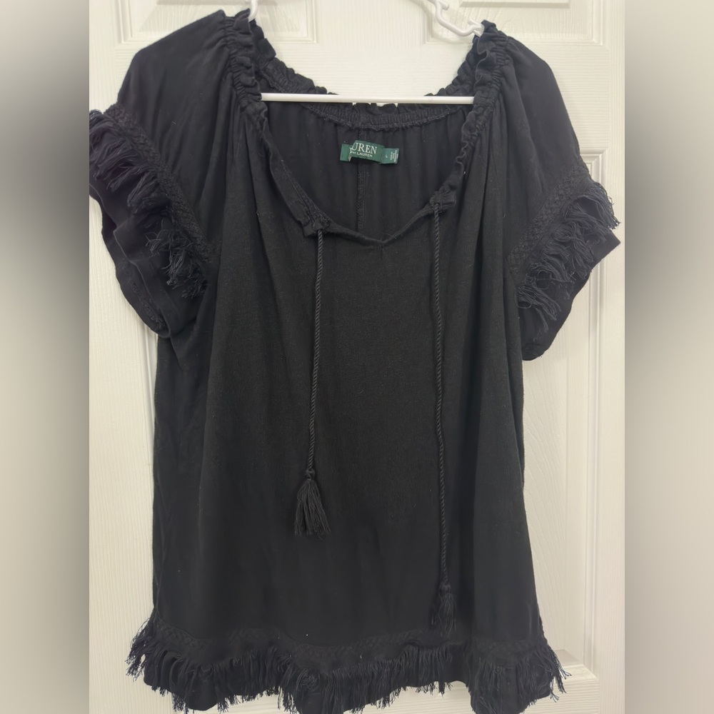 Women’s Black “L” fringe shirt